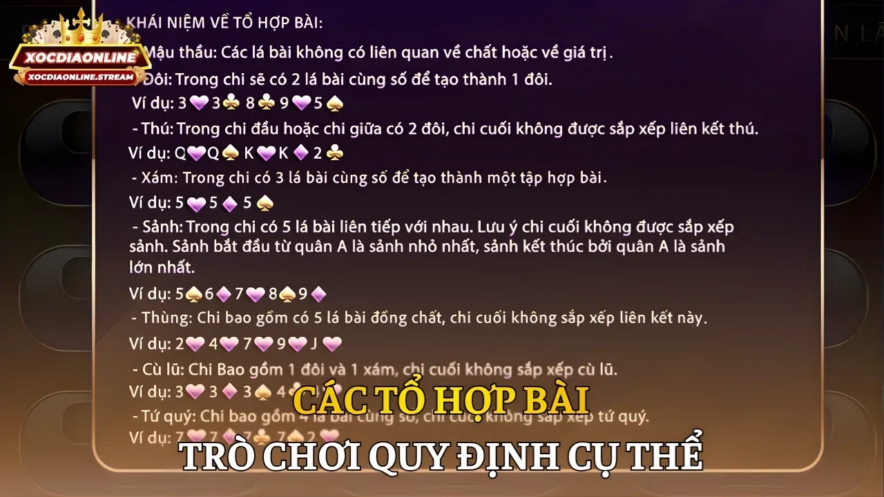 Các tổ hợp bài trò chơi quy định cụ thể