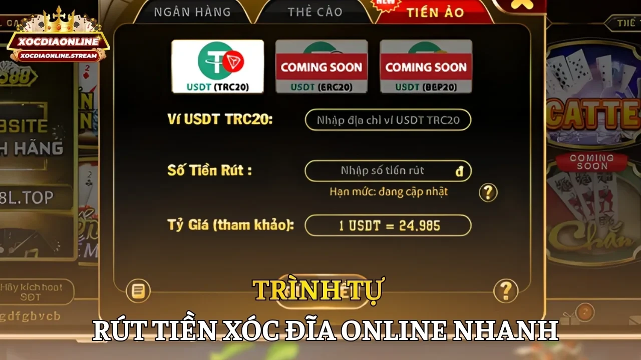 Trình tự rút tiền Xóc đĩa online nhanh